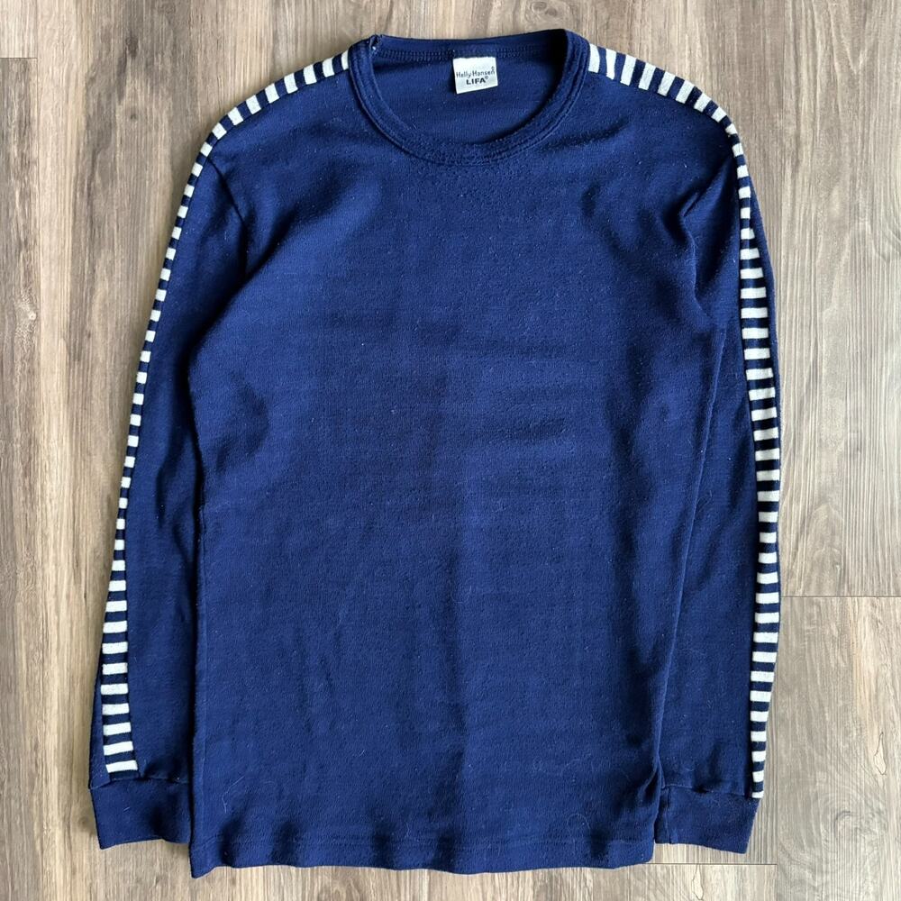 Vintage Helly Hansen Lifa Base Layer Shirt Men's Size S Blue Stripe Long Sleeve